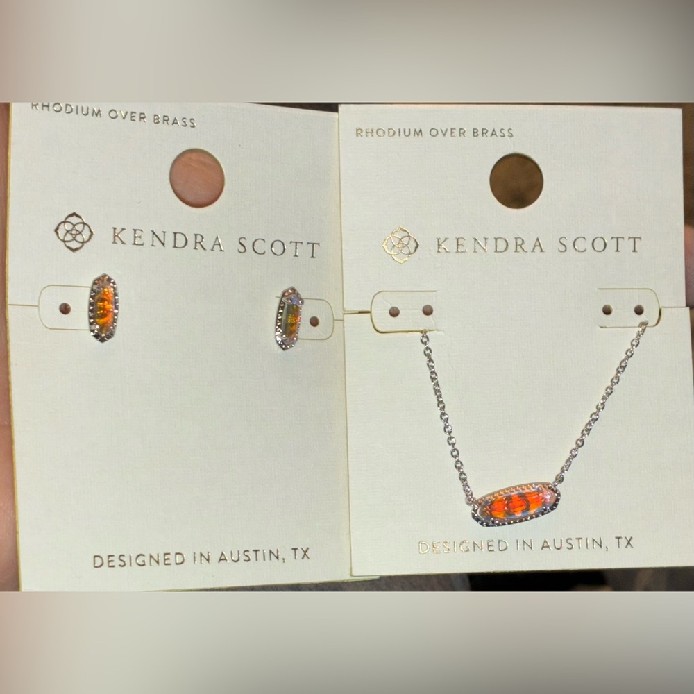 KENDRA SCOTT SET Clear Iridescent Dichroic Glass Rhodium Necklace & Earrings NWT - Picture 5 of 16